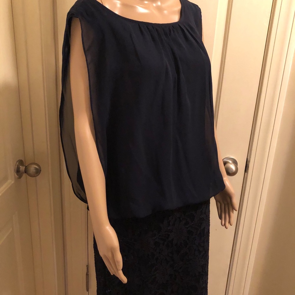 Navy Blue Dress with Sheer Voile Shell
